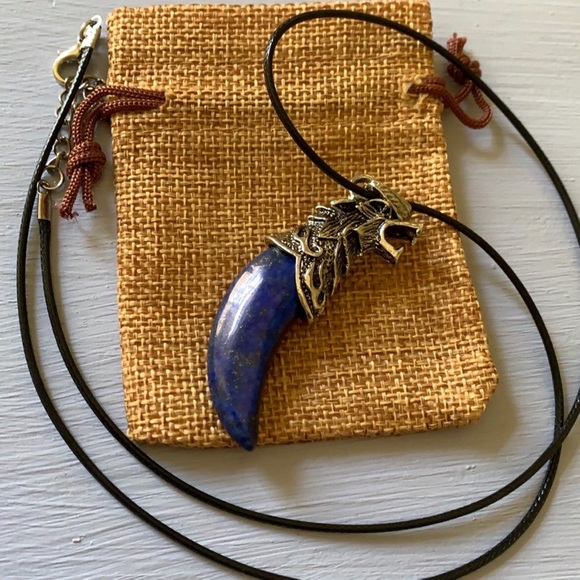 Wolf Tooth Pendant | Mens Crystal Necklace | Lapis Necklace | Boyfriend Gift - Picture 3 of 3